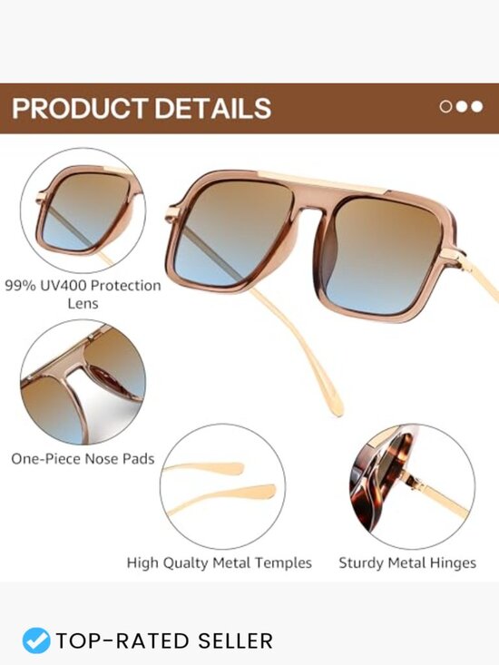 Retro Square Aviator Sunglasses Unisex Trendy 70s Shades Vintage Driver